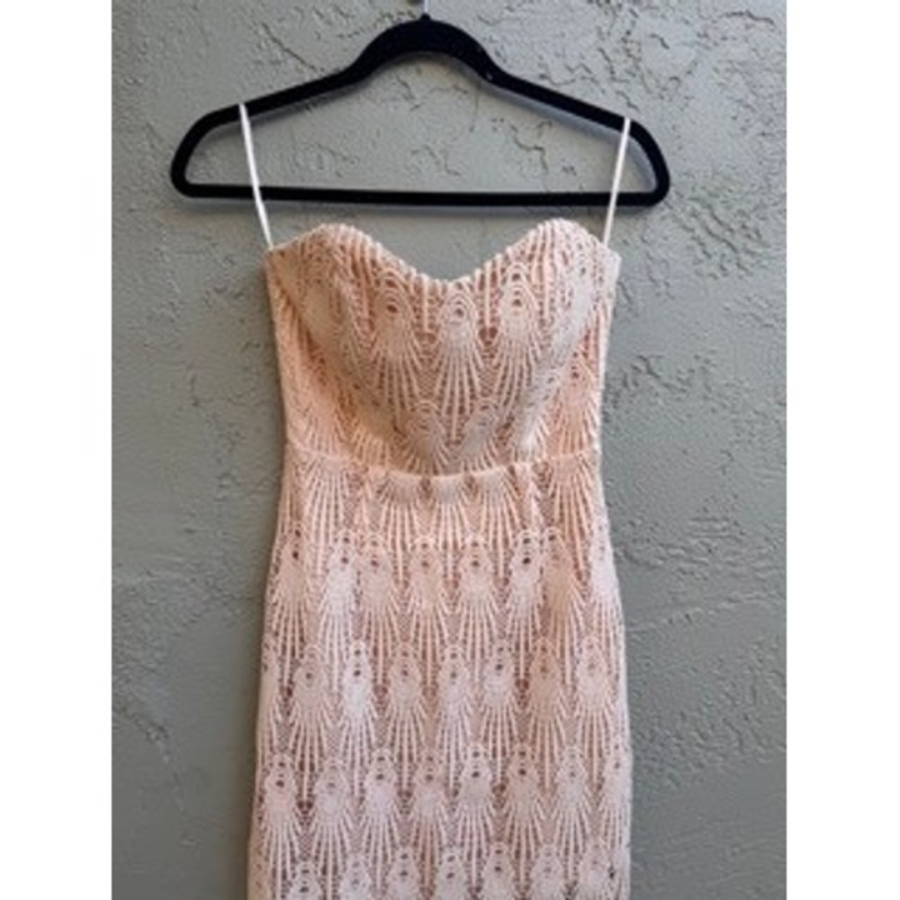Aijek NEW Strapless Peach Crochet Lace Mini Dress Formal Wedding Coquette Party - Picture 8 of 11